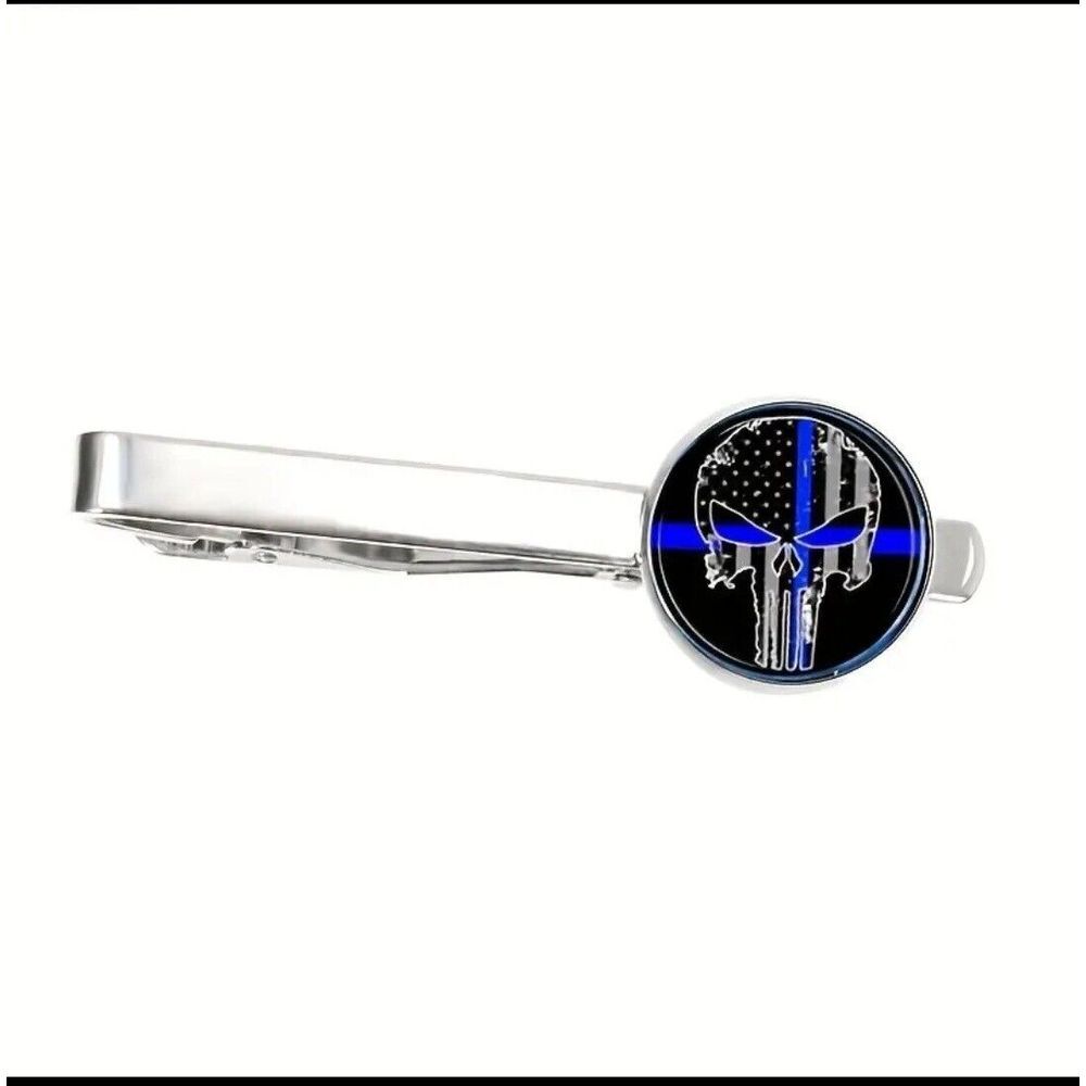 Punisher Blue Lives Matter Tie‎ Bar Clip #4383